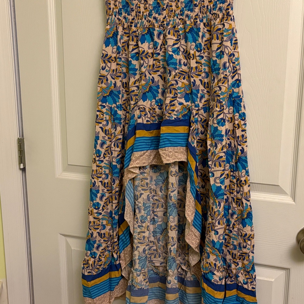 Asymmetrical Floral Skirt in Blue and Yellow